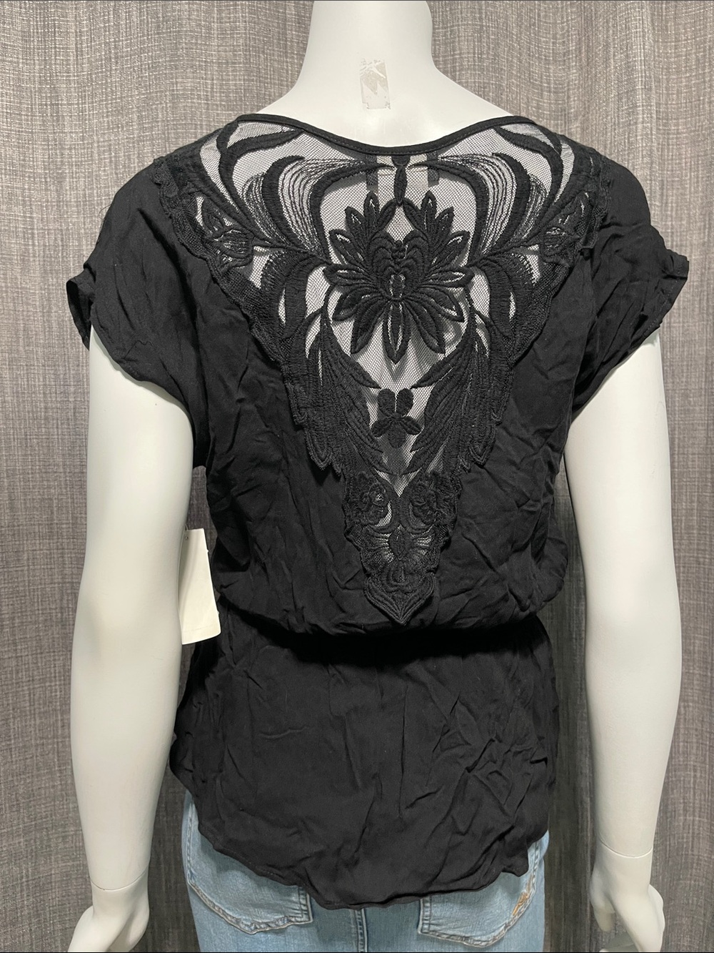 Y2K Hot Tempered Black Embroidered Mesh Back Blouse Juniors Medium NWT